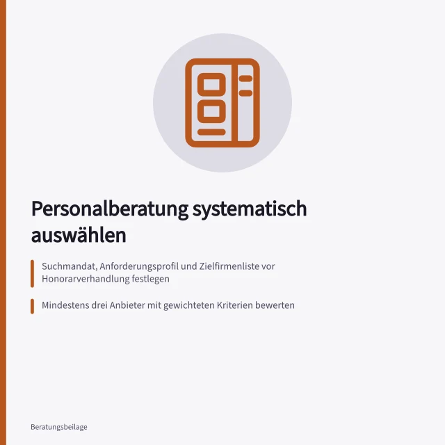 Karte zur systematischen Auswahl von Personalberatungen mit drei Kriterien. Auswahl einer Personalberatung systematisch gestalten