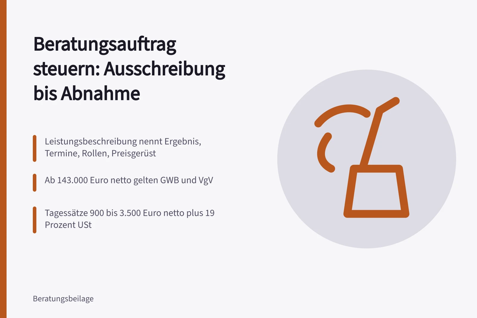 Karte zur Steuerung von Beratungsaufträgen von Ausschreibung bis Abnahme