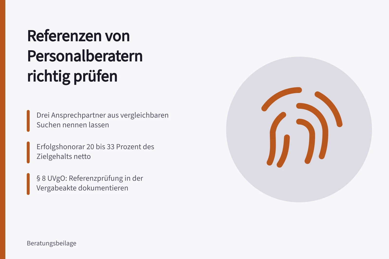 Karte zur Prüfung von Referenzen und Honoraren bei Personalberatern