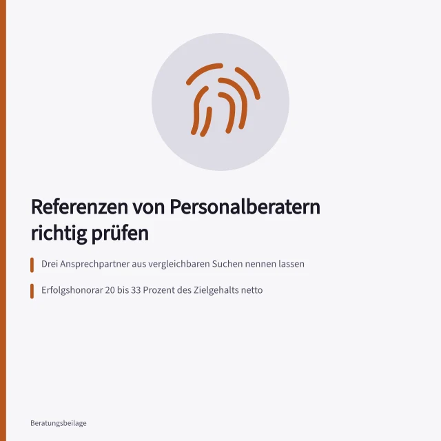 Karte zur Prüfung von Referenzen und Honoraren bei Personalberatern. Referenzen von Personalberatern prüfen: Quellen, Aussagekraft und Grenzen