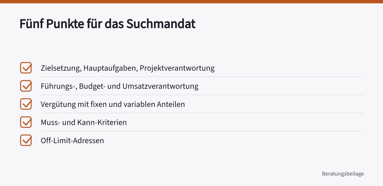 Checkliste mit fünf Mindestangaben für ein belastbares Suchmandat (Auswahl einer Personalberatung systematisch gestalten)